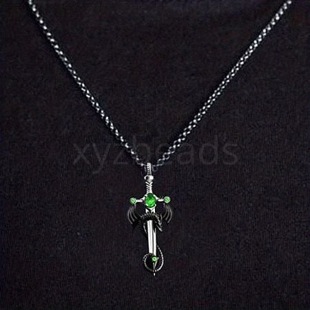 Alloy & 201 Stainless Steel & Rhinestone Dinosaur Wrapped Sword Pendant Necklaces for Men FS-WGFE8C1-03-1