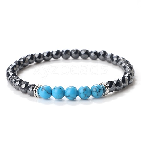 Simple Fashion Non-Magnetic Synthetic Hematite & Synthetic Turquoise Beaded Stretch Bracelets for Women KD8303-9-1