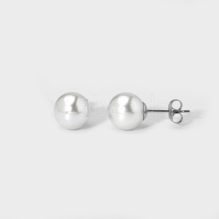 Elegant Titanium Steel Imitation Pearl Stud Earrings NB5919-10-1