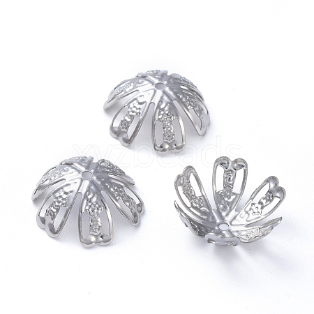 Non-Tarnish 6-Petal 304 Stainless Steel Fancy Bead Caps STAS-E466-27P-1