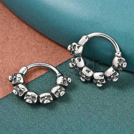 Skull 316 Surgical Stainless Steel Hoop Earrings EJEW-G416-32AS-1