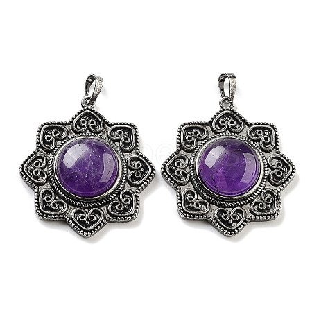 Natural Amethyst & Brass Pendants G-K338-09AS-03-1