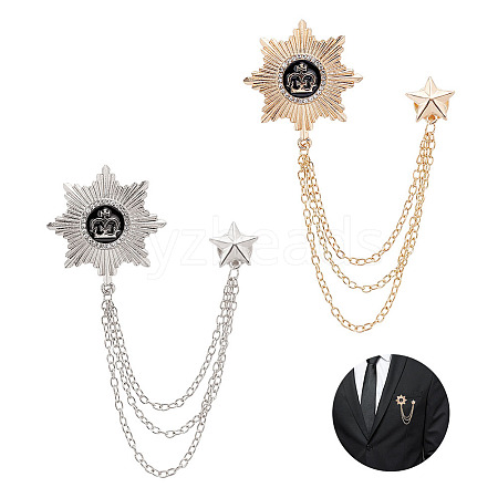 AHADERMAKER 4Pcs 2 Colors Zinc Alloy Star with Crown Hanging Chain Brooch JEWB-GA0001-19-1