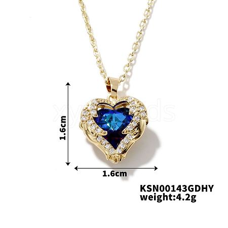 Brass Micro Pave Cubic Zirconia Heart Pendant Necklace Fashion Jewelry IV0559-4-1