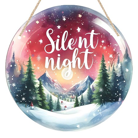 Christmas Wood Flat Round with Word Silent Night Pendant Decoration PW-WG88807-02-1