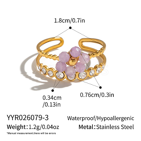 304 Stainless Steel Rhinestone Cuff Open Rings for Women ZW2135-3-1