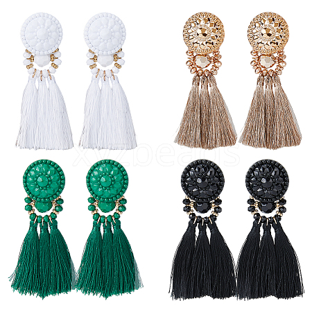 FIBLOOM 4 Pairs 4 Colors Polyester Tassel Dangle Stud Earrings EJEW-FI0002-41-1