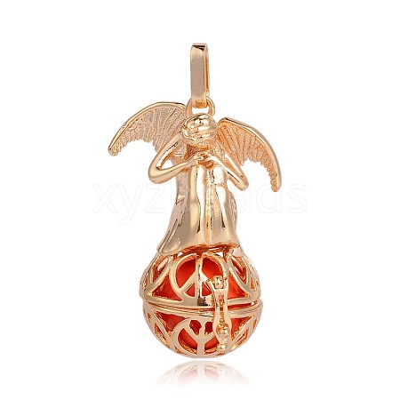 Golden Plated Brass Hollow Round Cage Pendants KK-J249-09G-1