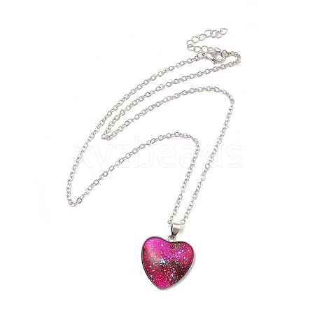 Glass Heart with Cloud Pendant Necklace NJEW-H165-01G-1
