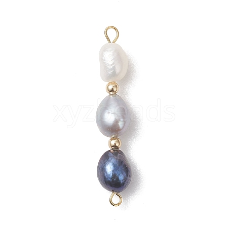 Three-Color Natural Pearl Potato Beaded Connector Charms PALLOY-JF04904-01-1