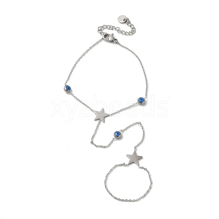 Titanium Steel Royal Blue Enamel Evil Eye & Star Ring Bracelets for Women BJEW-G719-05P-1