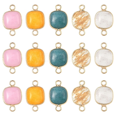 10Pcs 5 Styles Tigerskin Glass & Dyed Natural White Jade & Quartz Crystal Square Links Connector Charmss G-YW0002-75-1