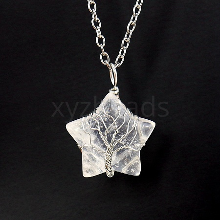 Natural Quartz Crystal Star Pendant Necklace PW-WG10869-10-1