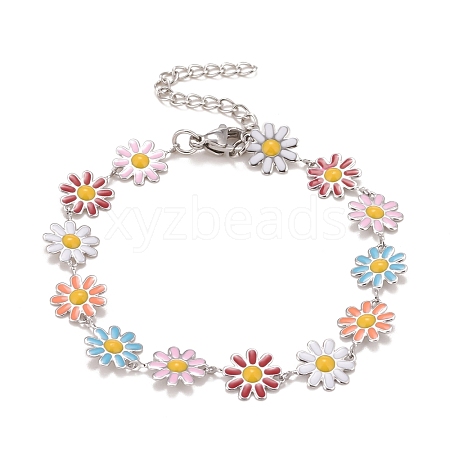 Enamel Daisy Link Chains Bracelet BJEW-P271-01P-06-1