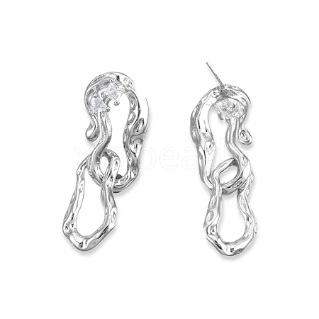 Clear Cubic Zirconia Interlocking Twist Oval Dangle Stud Earrings EJEW-N012-50P-1