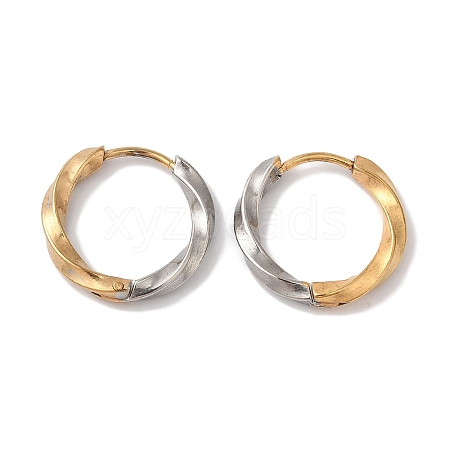 Twist Ring Ion Plating(IP) 304 Stainless Steel Two Tone Hoop Earrings for Women EJEW-L287-060GP-1