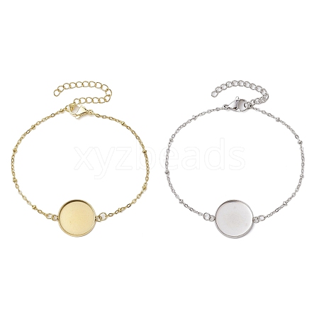 2Pcs 2 Colors 304 Stainless Steel Round Cabochon Setting Bracelets BJEW-JB11089-1