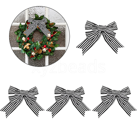 Black and White Stripes Pattern Linen Bowknot Display Decoration AJEW-WH0258-687-1