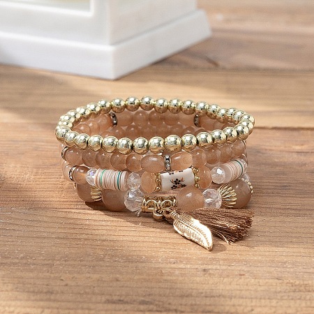 Bohemian Vacation Style Glass Beaded Stackable Stretch Bracelets Set for Women OG4119-4-1