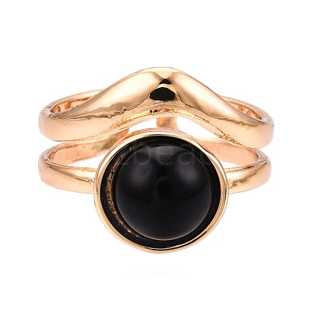 Round Natural Obsidian Finger Rings RJEW-N046-10F-1