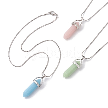 Bullet Shape Synthetic Luminous Stone Pendant Necklace with Brass Snake Chains NJEW-JN04601-1