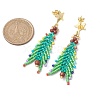 Christmas Tree Natural Red Jasper & Glass Seed Beads Dangle Stud Earrings for Women EJEW-MZ00157-3