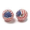 Spray Painted Wood European Beads with Rhinestone RESI-C038-03C-2