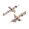 Natural Fluorite Cross Dangle Earrings EJEW-Z071-01G-05-2