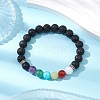 9mm Round Natural Lava Rock Chakra Beaded Stretch Bracelets for Women BJEW-JB10890-2