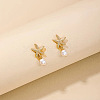 Alloy Imitaton Pearl Dangle Stud Earrings FS-WG5D696-01-3