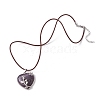 Natural Amethyst Heart Pendant Necklace with Cowhide Leather Cords NJEW-JN04598-01-4