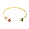 Brass Pave Green & Red Glass Open Cuff Bangles for Women BJEW-M312-07G-2