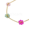 304 Stainless Steel & Glass Colorful Flower Link Chain Necklaces for Women NJEW-K383-05G-2