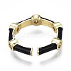 Clear Cubic Zirconia Bamboo Shape Open Cuff Ring with Enamel for Women RJEW-N035-101-3