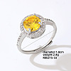 Flat Round Platinum Brass Adjustable Ring with Yellow Cubic Zirconia EG7863-27-1