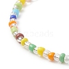 Colorful Seed Beaded Stretch Bracelet with Brass Charms for Women BJEW-JB09218-04-5
