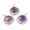 Natural Amethyst Pendants with Hollow Platinum Brass Findings G-P448-A18-P-1