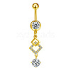 304 Stainless Steel Pave Clear Cubic Zirconia Curved Barbell Rhombus Dangle Belly Rings FS-WGF29F0-08-1