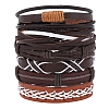 6Pcs 6 Style Adjustable Braided Imitation Leather Cord Bracelet Set with Waxed Cord for Men BJEW-F458-05-1