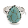 Synthetic Turquoise Teardrop Adjustable Rings RJEW-K371-08S-16-3