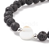 Heart with Evil Eye Shell & Natural Lava Rock Beaded Stretch Bracelet BJEW-JB08235-02-5