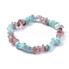 Natural Amazonite & Strawberry Quartz Chip Stretch Bracelets BJEW-JB04490-04-1