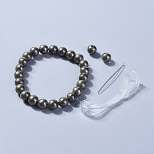 Natural Pyrite Round Beads Stretch Bracelets BJEW-JB04176-02