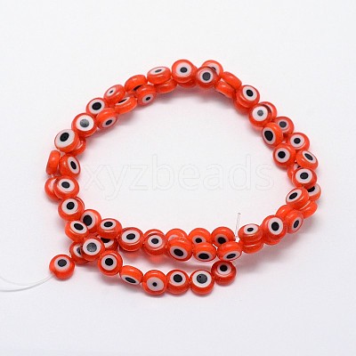 Handmade Evil Eye Lampwork Flat Round Bead Strands LAMP-L058-8mm-08-1