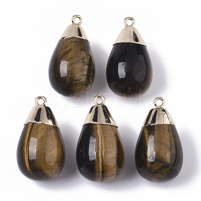 Top Golden Plated Natural Tiger Eye Pendants G-T131-02A-1