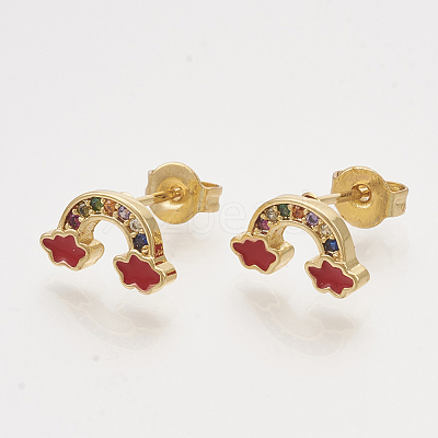 Brass Cubic Zirconia Stud Earrings EJEW-S201-169B-1
