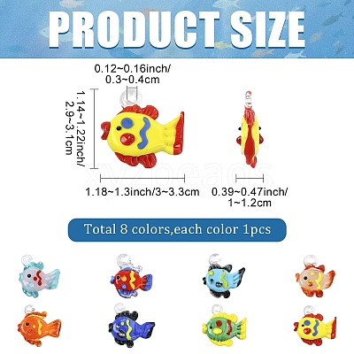8Pcs 8 Colors Handmade Lampwork Pendants LAMP-YW0004-33-1