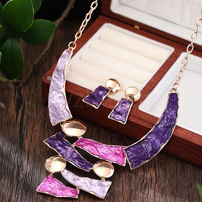 Trapezoid Zinc Alloy Enamel Pendant Necklaces & Stud Dangle Earrings Sets for Women WG56C72-06-1