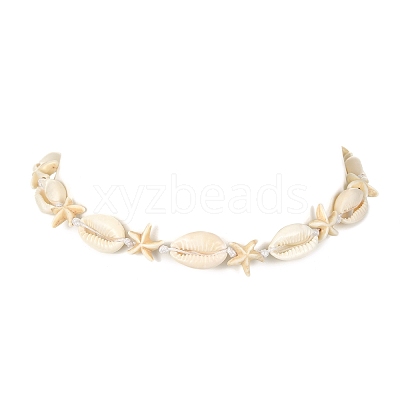Natural Shell & Synthetic Turquoise Starfish Beaded Necklace with 304 Stainless Steel Clasps NJEW-TA00107-02-1