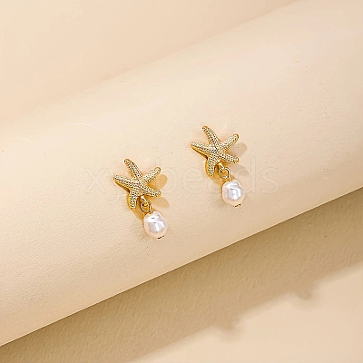 Alloy Imitaton Pearl Dangle Stud Earrings FS-WG5D696-01-1